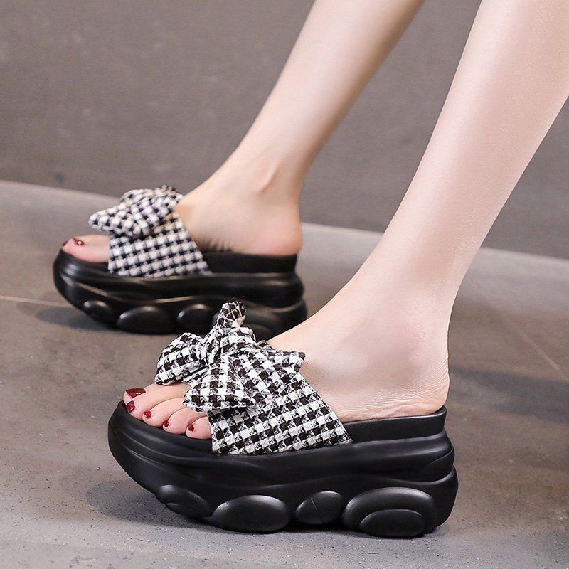 Flower Slippers Women Summer Thick Bottom Outside Wear Wedge Heel Muffin Lazy People Increase Temperament Light Sandals and Slippers