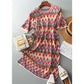 Sweet Colorful Diamond-shaped Dress Women's Round Neck Thin Mid-length Bag Hip Straight Dress Summer Loose Geometric Printing Dress