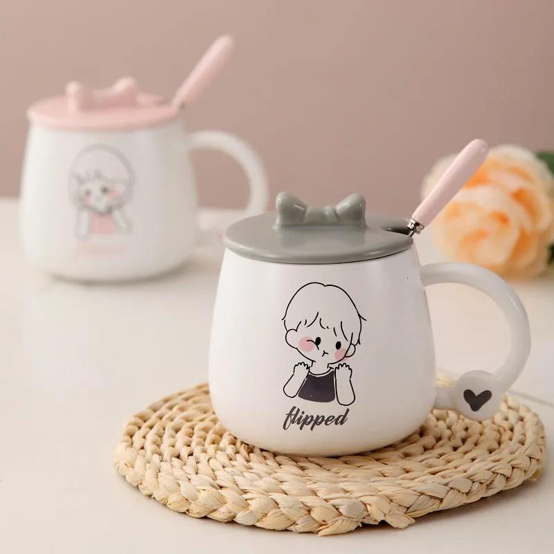 Cartoon Cute Baby Cup Ins High-value Cute Boy and Girl Couple Cup Large-capacity Water Cup Home Ins Wind Mug