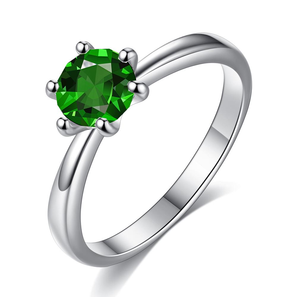 Simple fashion six claw simple zircon ring colorful European and American fashion handmade jewelry