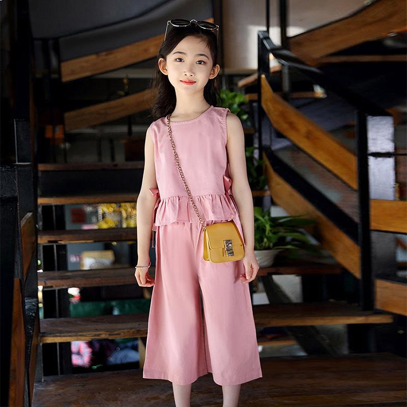 Girls' Suits Summer Clothes Western Style Children's Summer Cotton Domineering Girls Fashionable Wide-leg Pants Two-piece Suit