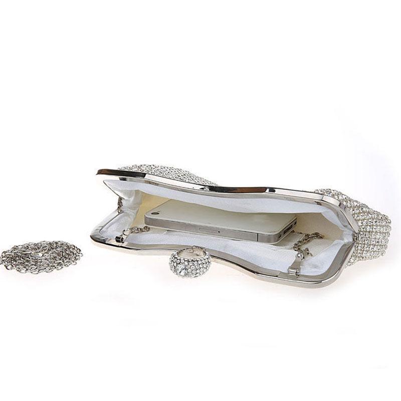 Women's Clutch Bag Elegance Luxury Shoulder Bag Ladies Wedding Evening Banquet Bridal Rhinestones Smooth Metal