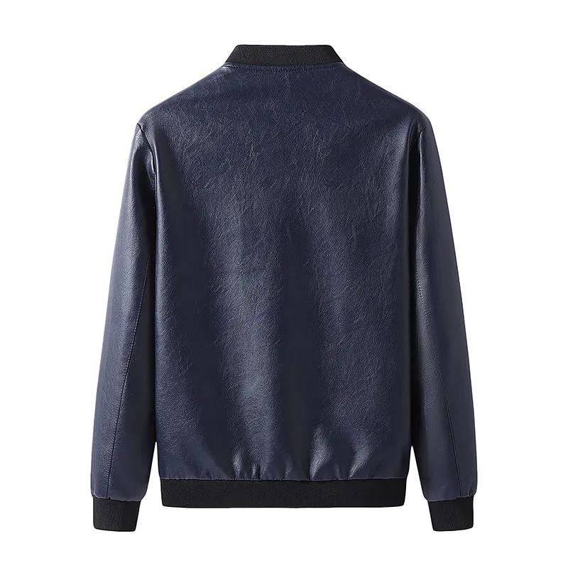 Men's Leather Jacket Autumn and Winter Short Slim Baseball Collar Jacket Thickened Jacket Men's Handsome Motorcycle Leather Jacket