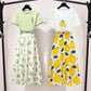 Fashion Women Top Skirt Two-piece Set Summer Printed T-shirt High Waist Long Pleated Skirt Outfits
