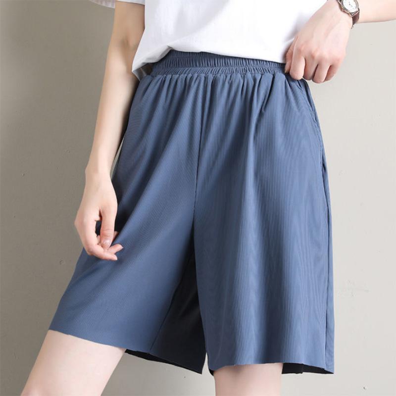 Ice Silk Wide-leg Large Size Sports Shorts Women's Summer Loose High-waisted Thin Trousers Thin Casual Five-point Pants