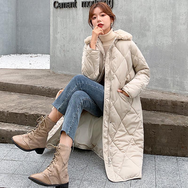 Lingge Lamb Fur Collar Cotton Jacket Women Winter Loose Mid-length Large Size Cotton Jacket Jacket Winter Thick Warmth Without Hood Cotton Jacket