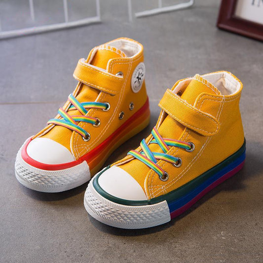 Children's Canvas Shoes 2020 Spring Girls Candy Color High-top Board Shoes Boys Casual Soft Bottom Shoes