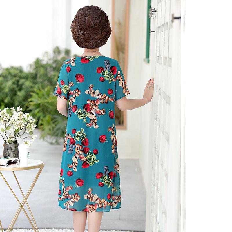 Chiffon Dress Loose Large Size Short Sleeve Summer Middle-aged Women's Dress