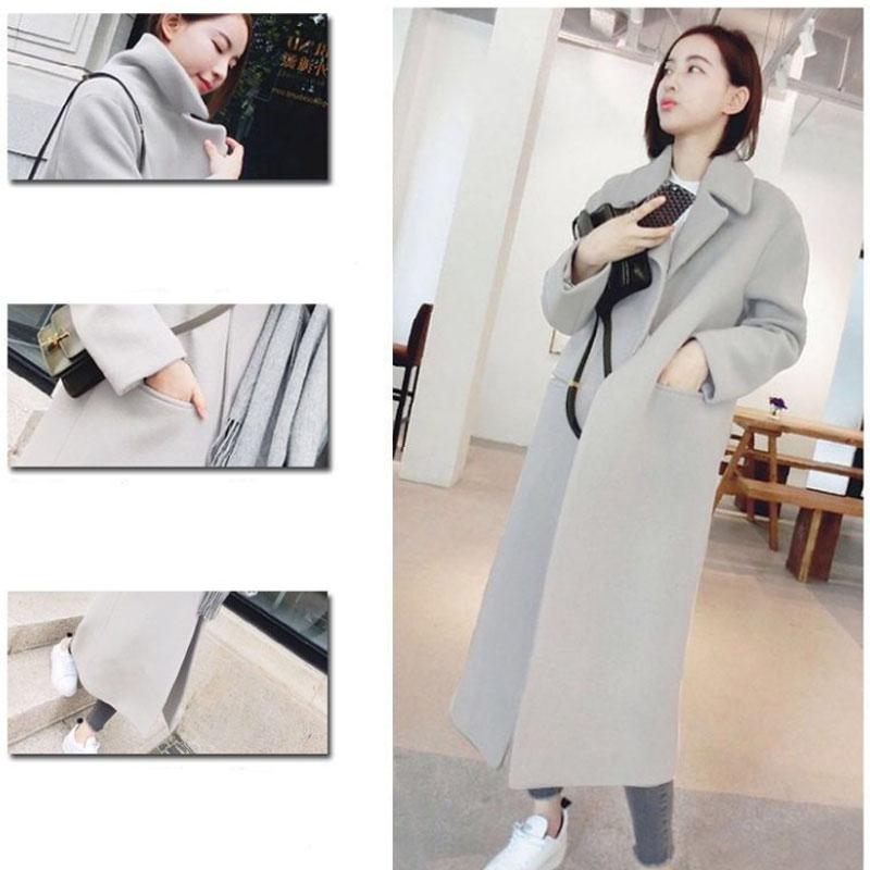 Slim Wool Coat V-neck Solid Color Windbreaker Boutique Casual Jacket Trend Temperament Parka Long