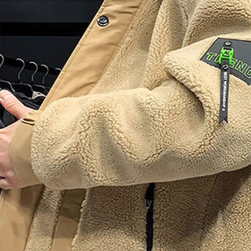 Mens Lamb Plush Jacket Winter Plus Size Padded Coat Youth Jackets Trend All-match Loose Jacket