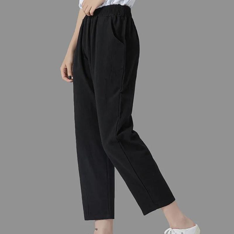 Pure Cotton Women's Trousers Summer Thin Section Loose Leisure Plus Size Cropped Pants
