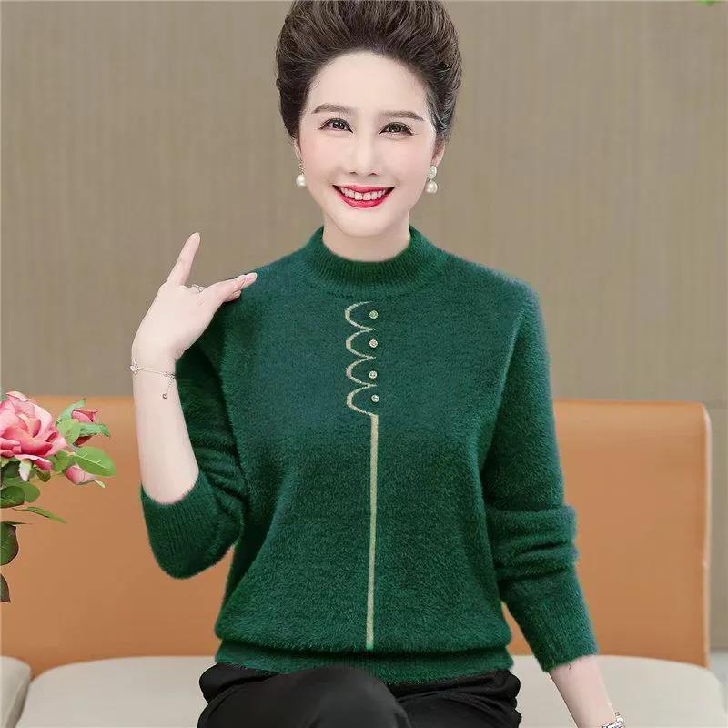 Winter Women's Mink Fleece Half Turtleneck Sweater Solid Color Short Sweater Loose Large Size Outer Sweater