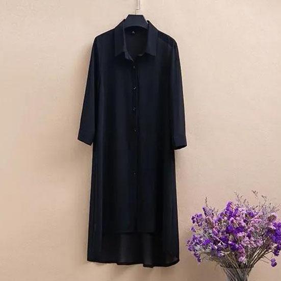 Women's Large Size Mid-length Chiffon Shirt 3/4 Sleeve Cardigan Shirt Spring Summer Loose Casual Sun Protection Coats