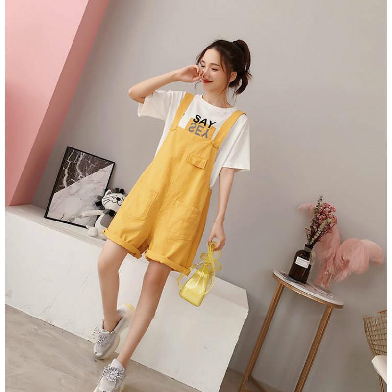 1 pcs Overalls Women's Shorts Student Wild Loose Large Size Casual Wide Leg Jumpsuit Suspenders Tide