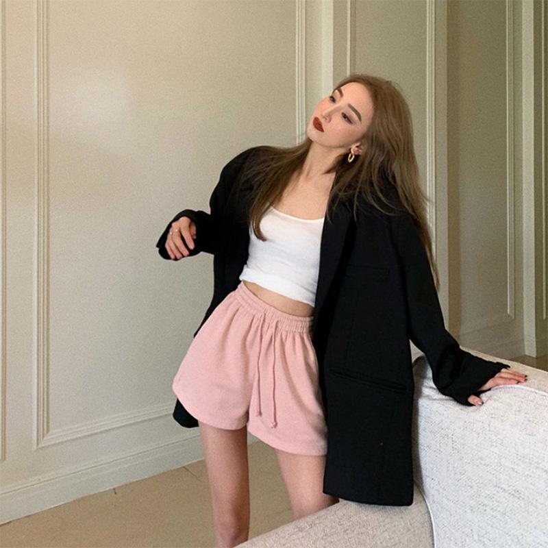 Summer Cotton Solid Color Loose All-match Casual Sports Pants Women's High Waist Wide Leg Shorts Trend