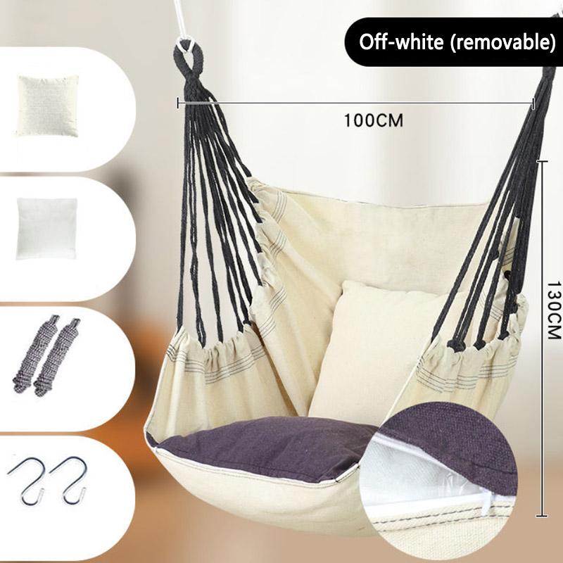 Striped/Solid Color Canvas Hammock Swing Indoor and Outdoor Thickened Canvas Detachable Cradle Chair with Pillow Cushion