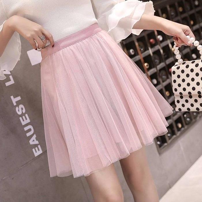 Women Anti-light Mesh Skirt Elasticated Waist Thin Ballet Bag Hip Skirts Mini A Word Skirt
