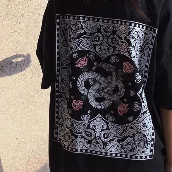 Summer Women Couple's Printed Short Sleeve Casual T-shirt Loose Vintage Round Collar Streetwear Cool T-shirt