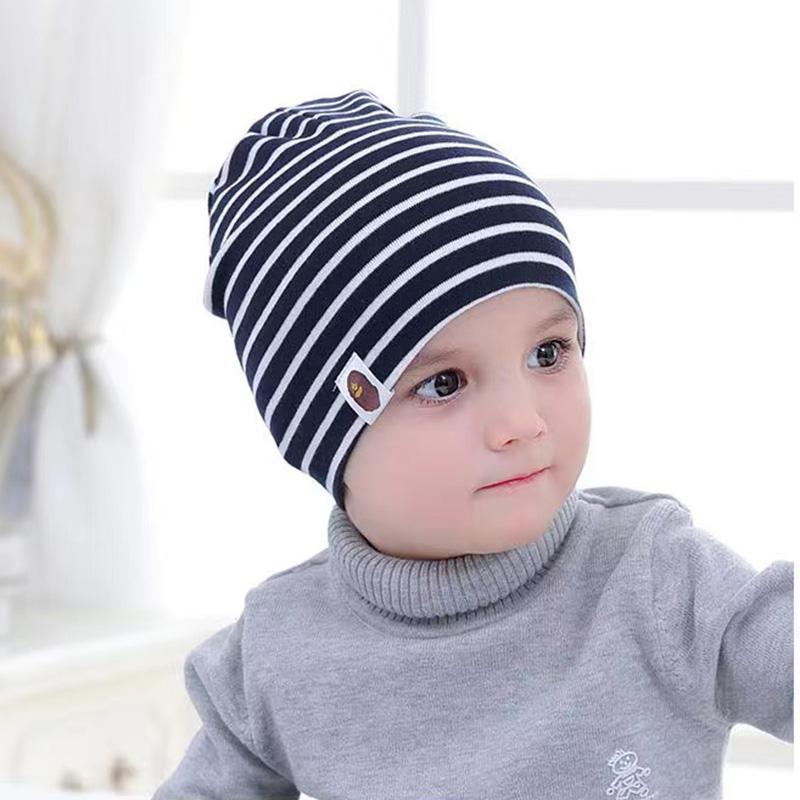 Double-layer Cotton Hats for Babys Solid Color Striped Beanie Hat Newborn Baby Spring Autumn Hat Soft Skin-friendly Sleep Cap