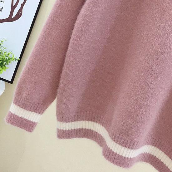Women's Autumn and Winter Sweater Large Size Pullover Preppy Style Loose Half-high Collar Bottomed Sweater