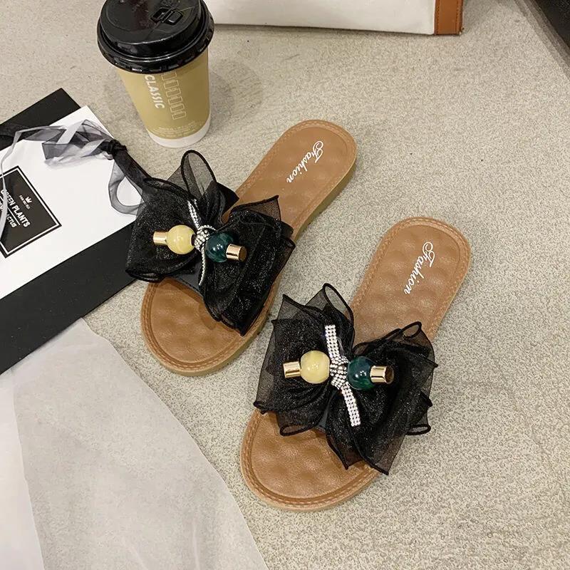 Women's Summer Indoor Flat Slippers Bow Outer Wear Anti-skid Slippers