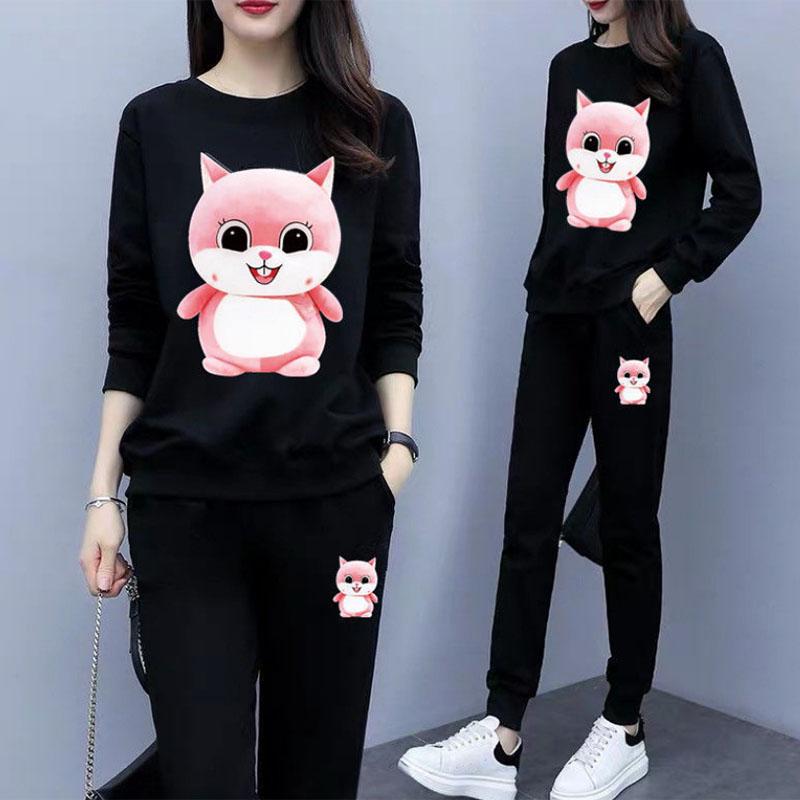 Suit Solid Color Western Style Sports and Leisure Suit Women's Spring and Autumn Fashion Loose Sweater Two-piece Suit