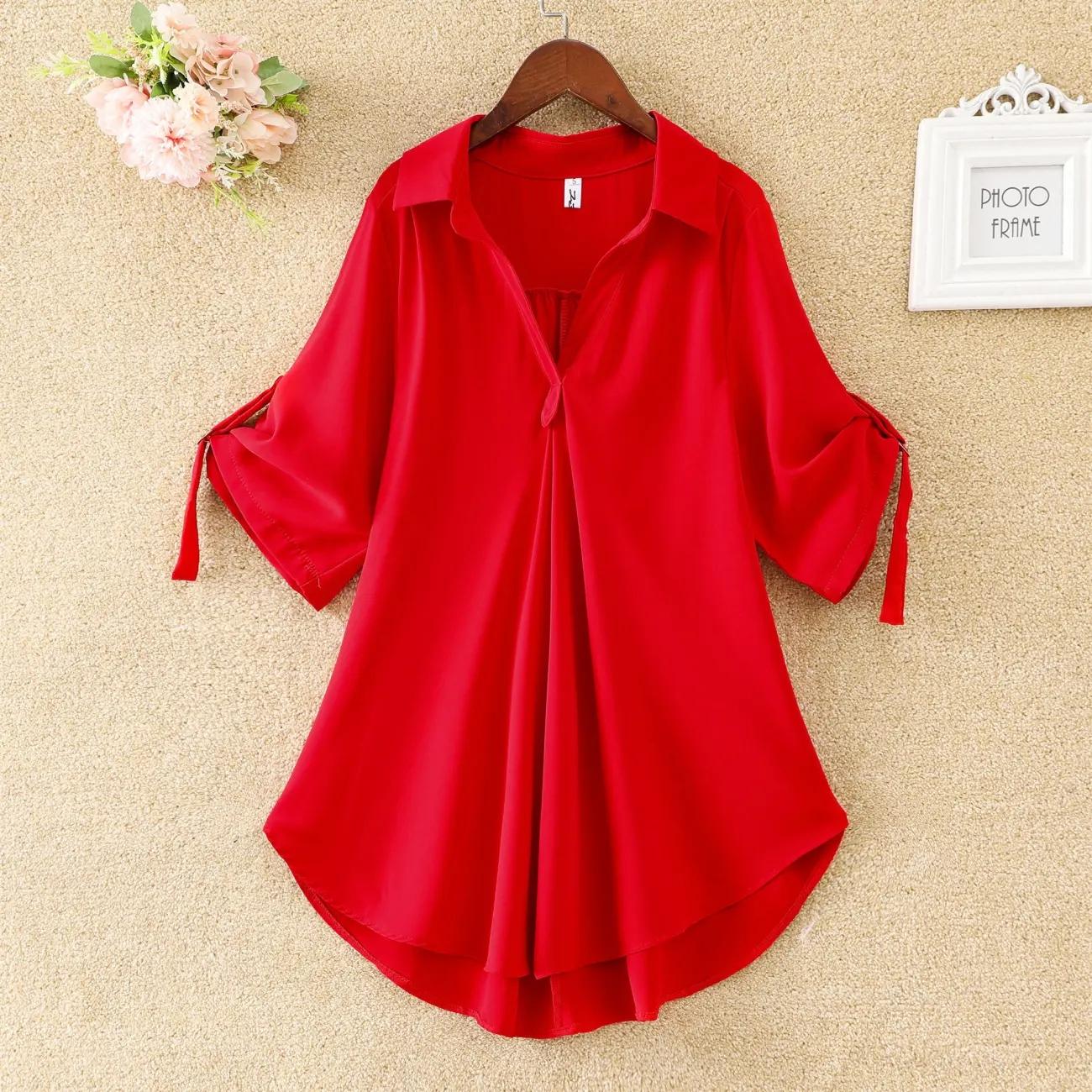 Mid-length Short-sleeved Chiffon Shirt Women's Summer Large Size Loose Waist Chiffon Shirt Top Women