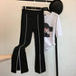 Spring and Autumn Women's Pants Casual Elastic Waist Look Thin and Contrast Three-dimensional Slim Stretch Flared Pants with Slits