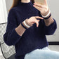 Autumn and Winter Mohair Knitted Sweater Loose Half High Neck Casual Bottoming Shirt Fashion Simple Women's Sweater