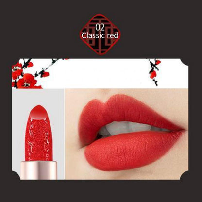 Velvet matte lipstick carved lip balm modern gold ong lasting waterproof orange red lipstick