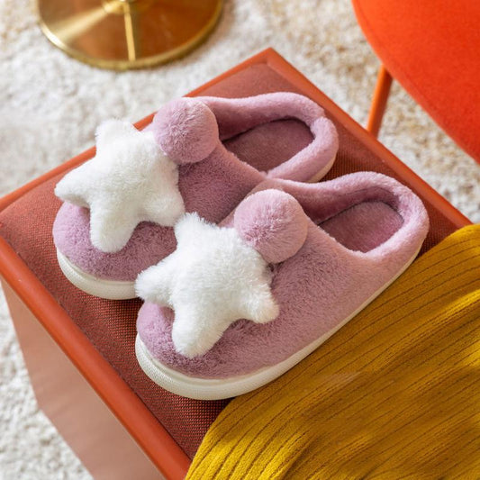 Autumn and Winter Little Stars Cotton Slippers Warm with Non-slip Flat Shoes Indoor Leisure Essential