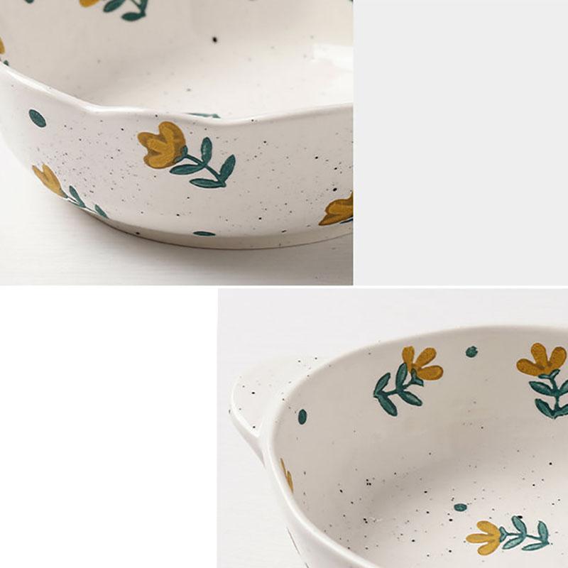 Retro Ceramic Bowl with Hand-painted Plate Set Creative Instant Noodle Soup Bowl Baking Dish Dish Salad Bowl Underglaze