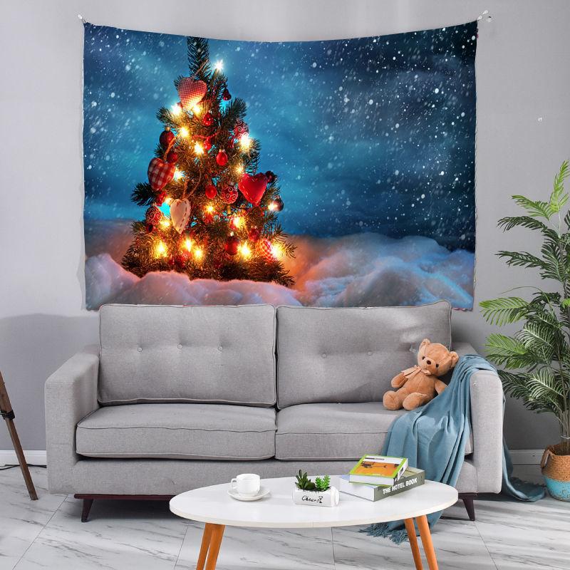 3D Christmas Tapestry Wall Hanging for Bedroom Living Room Dorm with Free String Lights