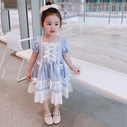 Cute Girl Dress Summer Princess Dress Girl Loli Style Show Skirt Cute Loli Skirt Puff Sleeve Lace Tutu Skirt Comfortable and Breathable Fabric
