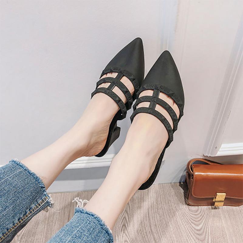 Summer Lazy Casual Fashion Thick Heel Sandals and Slippers Female Pointed Toe Korean Style Slope with Social Wear