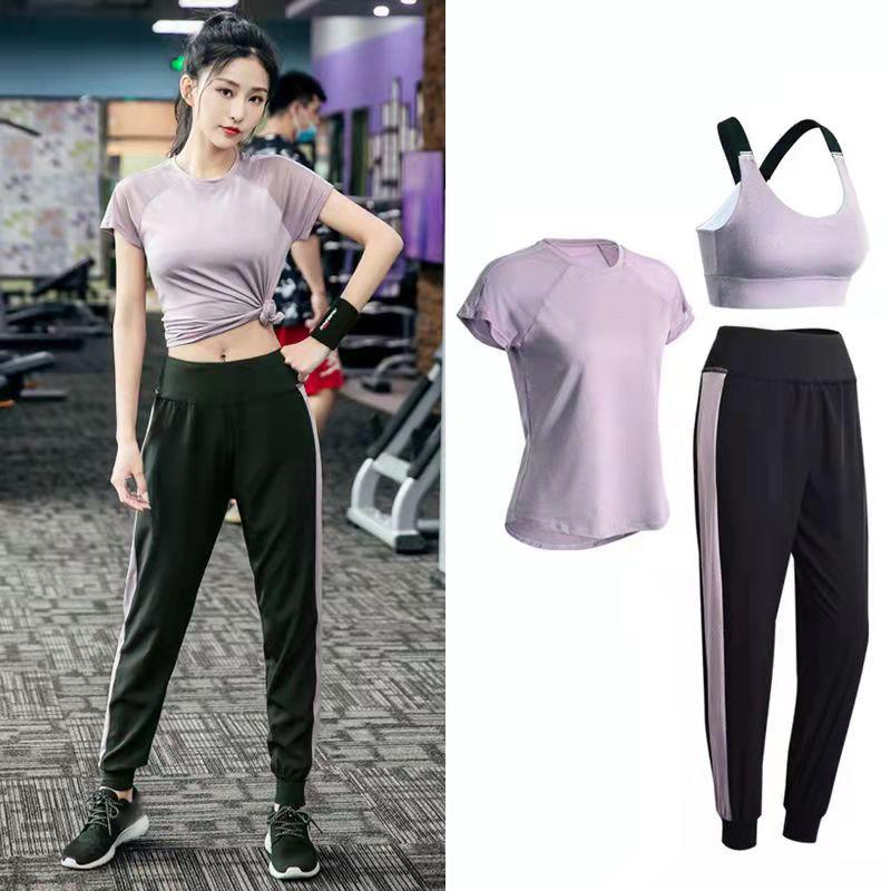 3PCS Women's Sports Suit Yoga Clothes Quick-drying Clothes Gym Running Loose Morning Running Fitness Clothes Three-piece Suit Tracksuits Jogging Suit