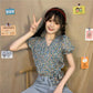 Puff Sleeve Floral Short-sleeved Chiffon Shirt Women's Summer Korean Design High-waist Short Top