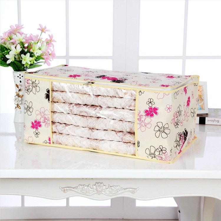1PCS Storage Bag Non-woven Transparent Window Clothes Organizer Bag for Easy Folding Household Goods