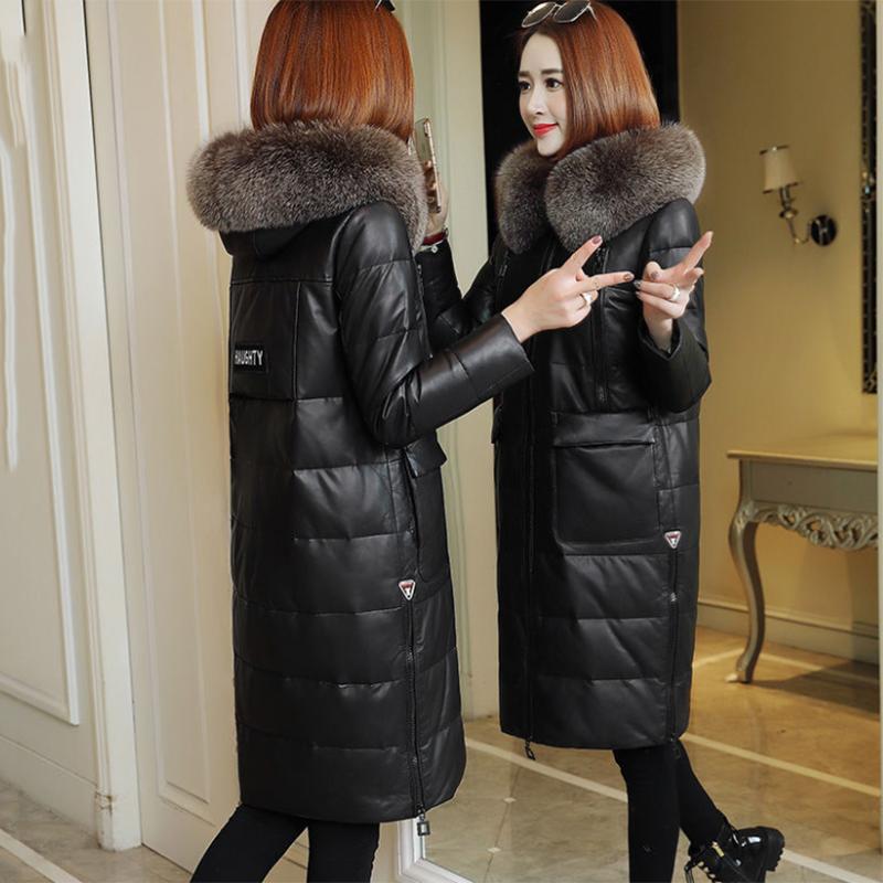 Women's Solid Color Embroidered Down Jacket Mid-length Korean Style Loose Thick Coat Warm Cotton Coat Large Fur Collar Winter Quilted Jacket
