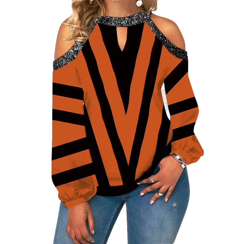 Butterfly Print T Shirt Casual Off Shoulder Cute Cat Loose Pullover Tops Fashion Autumn Clothes Long Sleeve Tops for Women 2022