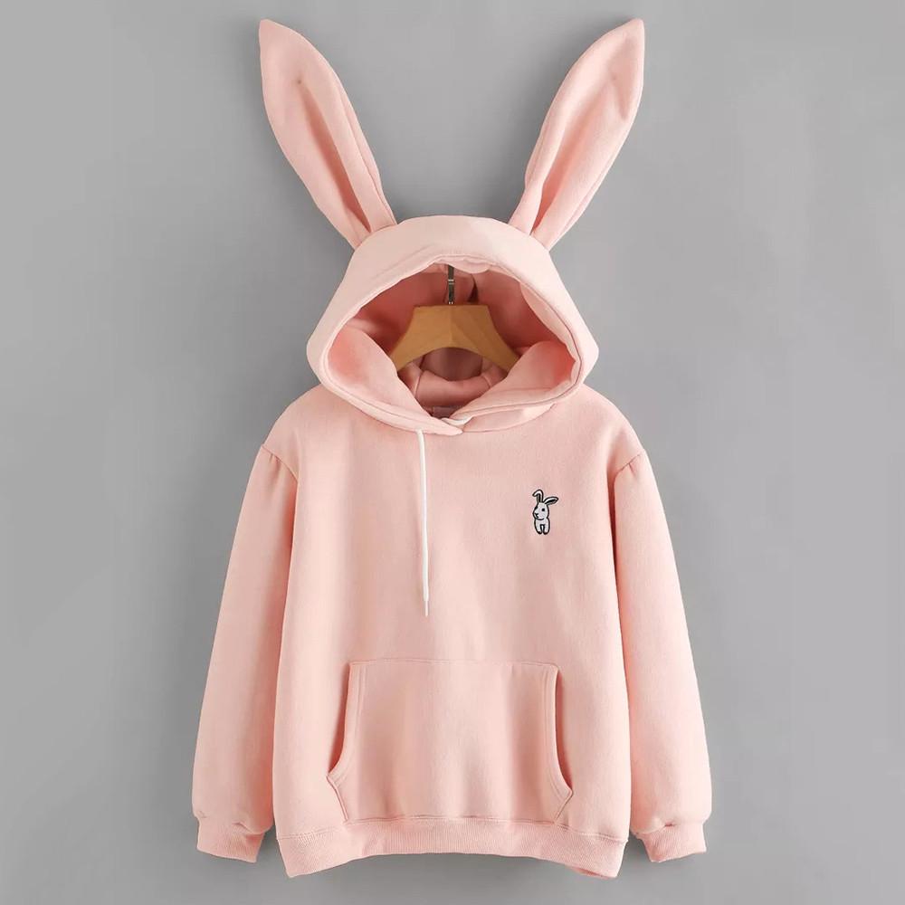 Women Girls Fashion Rabbit Hoodie Long Sleeve Sweatshirt Pullover Tops Blouses Winter SH
