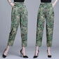 Imitation Silk Spring and Summer Retro Printed Cropped Trousers Middle-aged and Elderly Large Size Loose Harem Pants Women