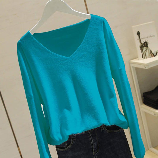 Winter Loose Long-sleeved V-neck Sweater Women Warm Sexy Sweatshirts Bottoming Shirt Women