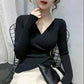 French Deep-V Pullover Women Slim Shirt Casual Short Sleeve Tee Vintage Top Summer