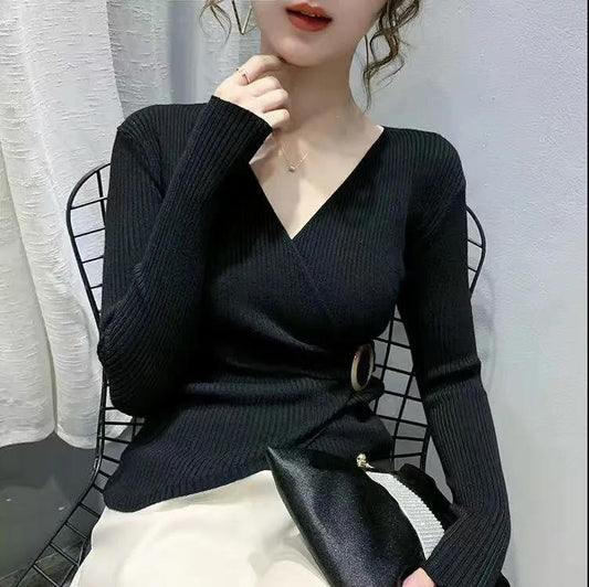 French Deep-V Pullover Women Slim Shirt Casual Short Sleeve Tee Vintage Top Summer