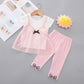2PCS Children Clothing Set Spring Summer Girls Suits Yarn Short Sleeve Tops + Pants Clothing Set