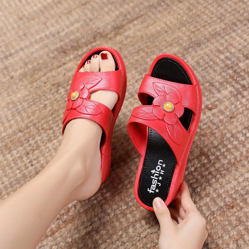 Sandals and Slippers Women Summer Outer Wear Thick Bottom Non-slip Bath Home Beach Shoes Wedge Heel Soft Bottom Ladies Slippers
