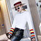 Autumn and Winter Striped Long-sleeved T-shirt Half High Neck Bottoming Shirt Loose Fashion Top