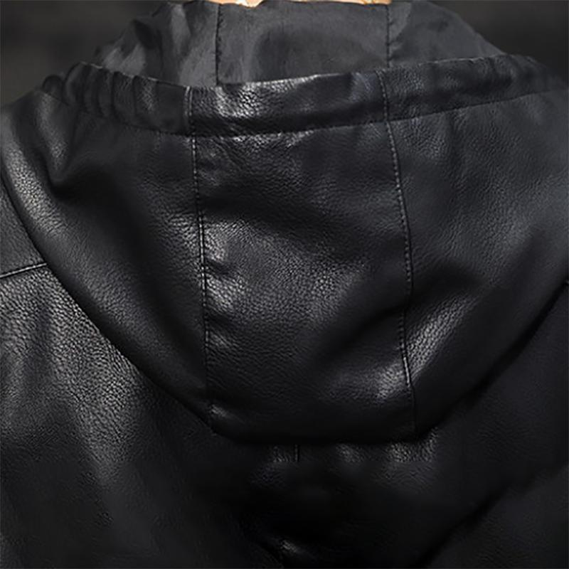 Men's Leather Jacket Autumn Fashion Youth Motorcycle Leather Sheep Leather Hooded Jacket Men