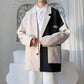 High-quality Contrast Color Stitching British Style Suit Men's Autumn Casual Loose Suit Jacket Long-sleeved Warm Mid-length Windbreaker